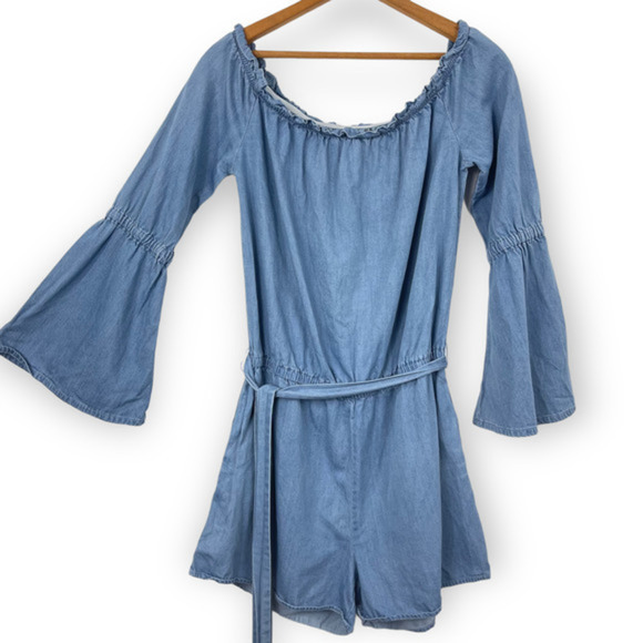 Central Park West Blue Denim Romper - Picture 1 of 6
